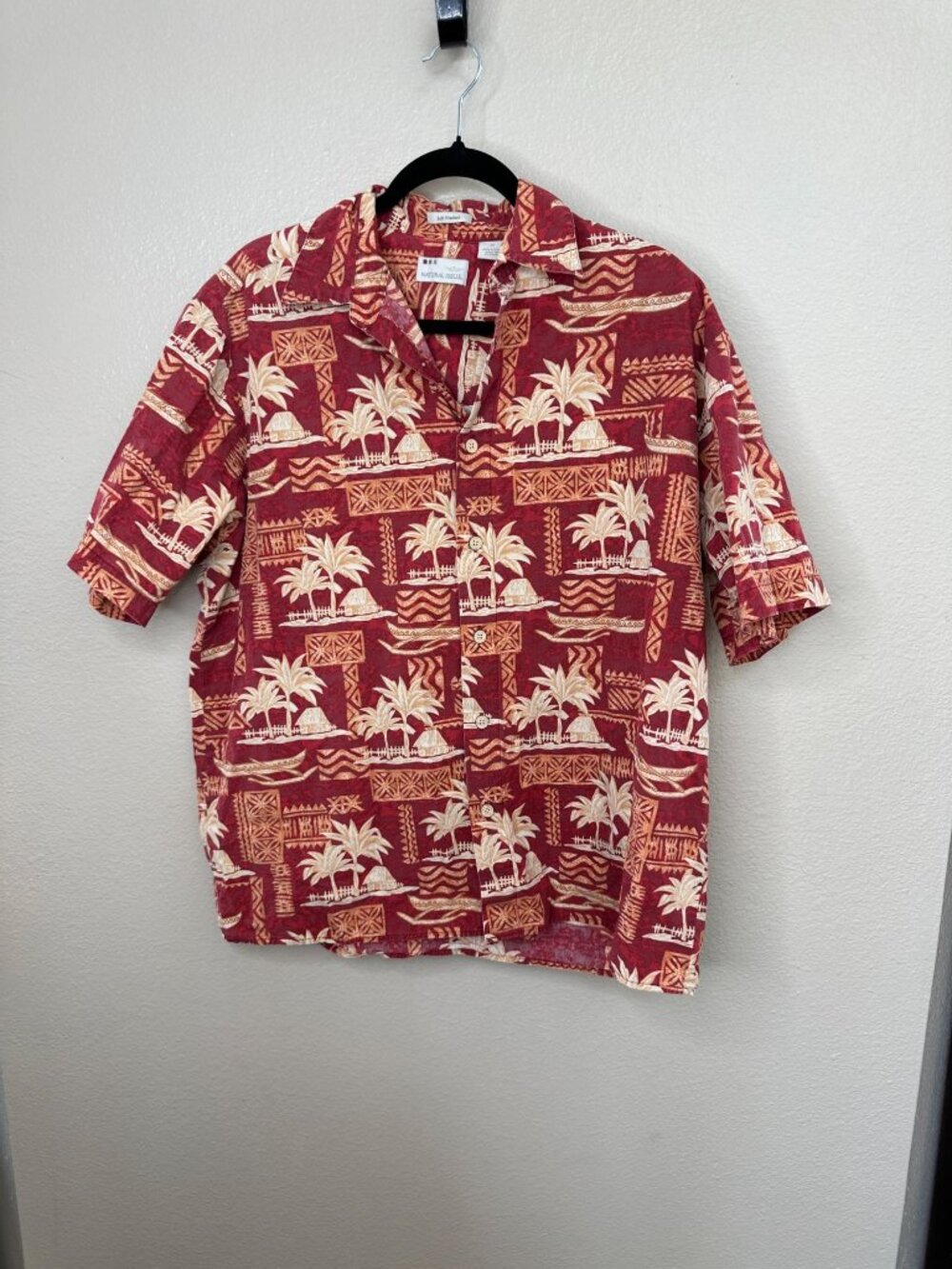 Natural Issue Mens Hawaiian Short Sleeve Shirt Red Tropical Print Button Front M